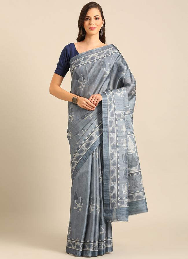 Cotton Grey Daily Wear Printed Saree